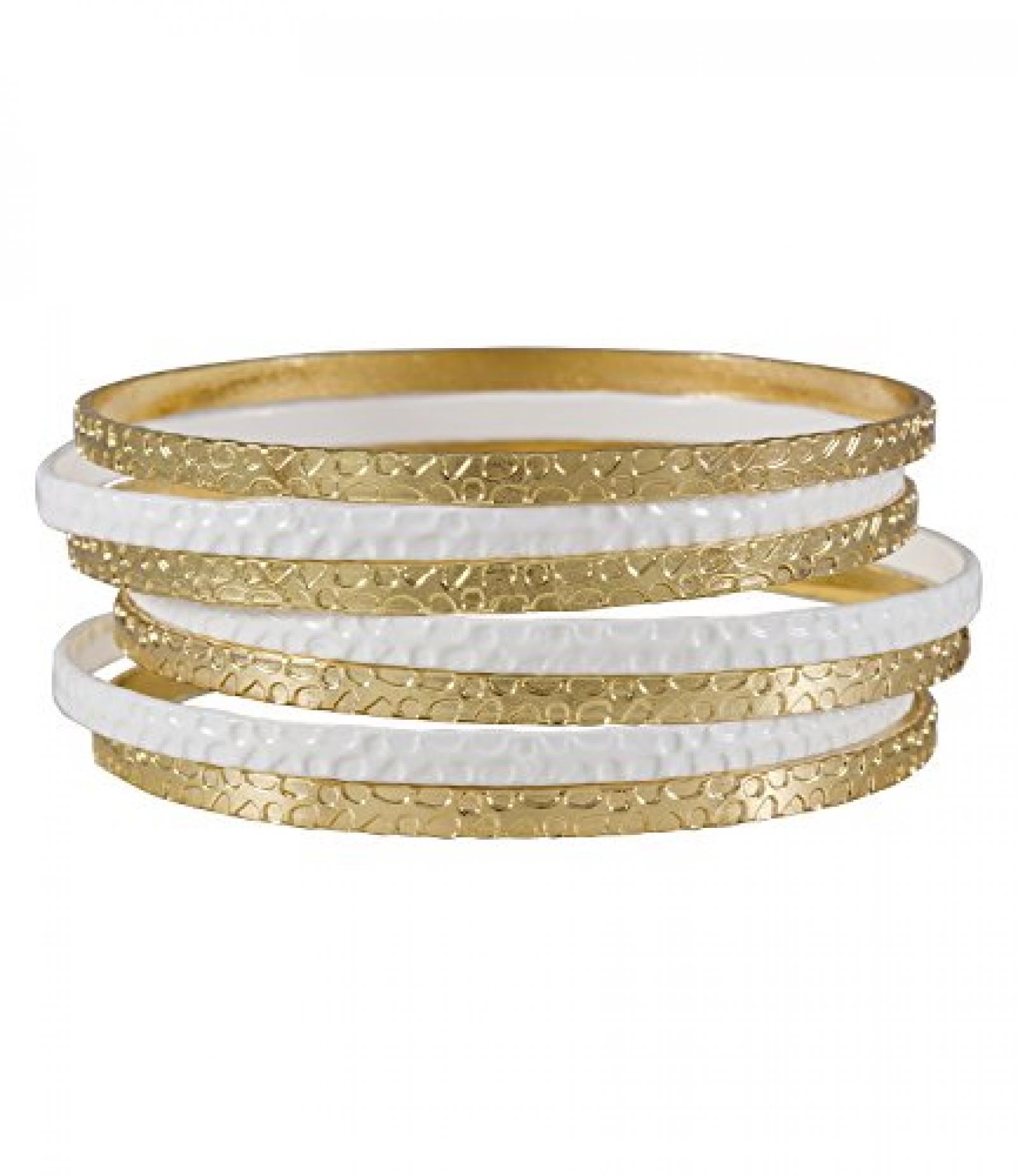 SIX "White Summer" 7er Set wei&szlig; goldene Armreifen mit Struktur (382-164) 